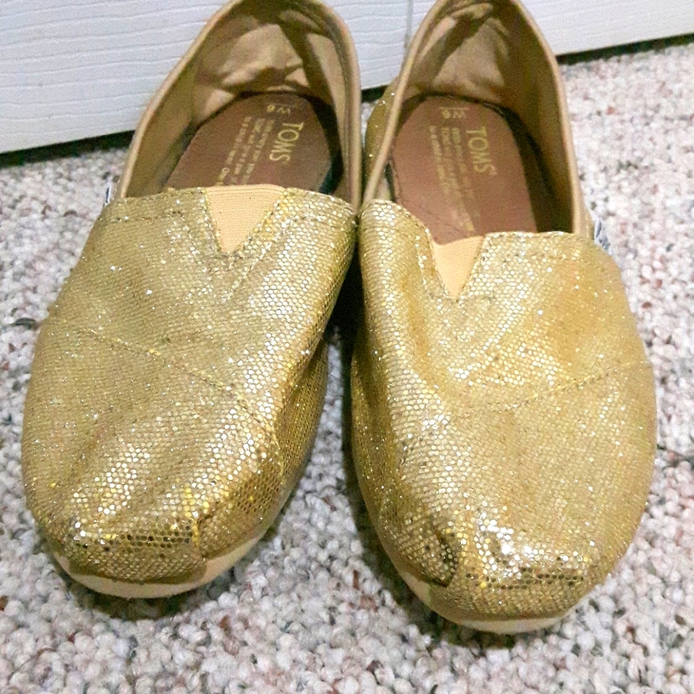 Toms Gold Glitter Women's Shoes - Size 6